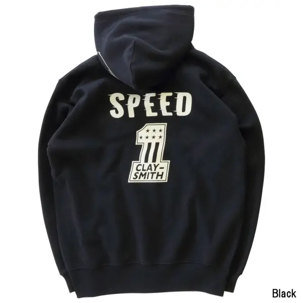 CLAY SMITH CAMS ブラックパーカー Mr. Horsepower with Checkered Flags Black Hoodie Sweatshirt